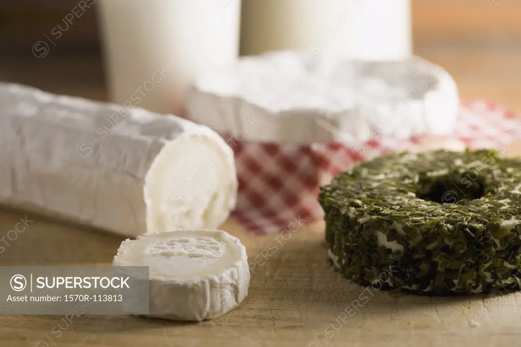 Close-up of cheeses