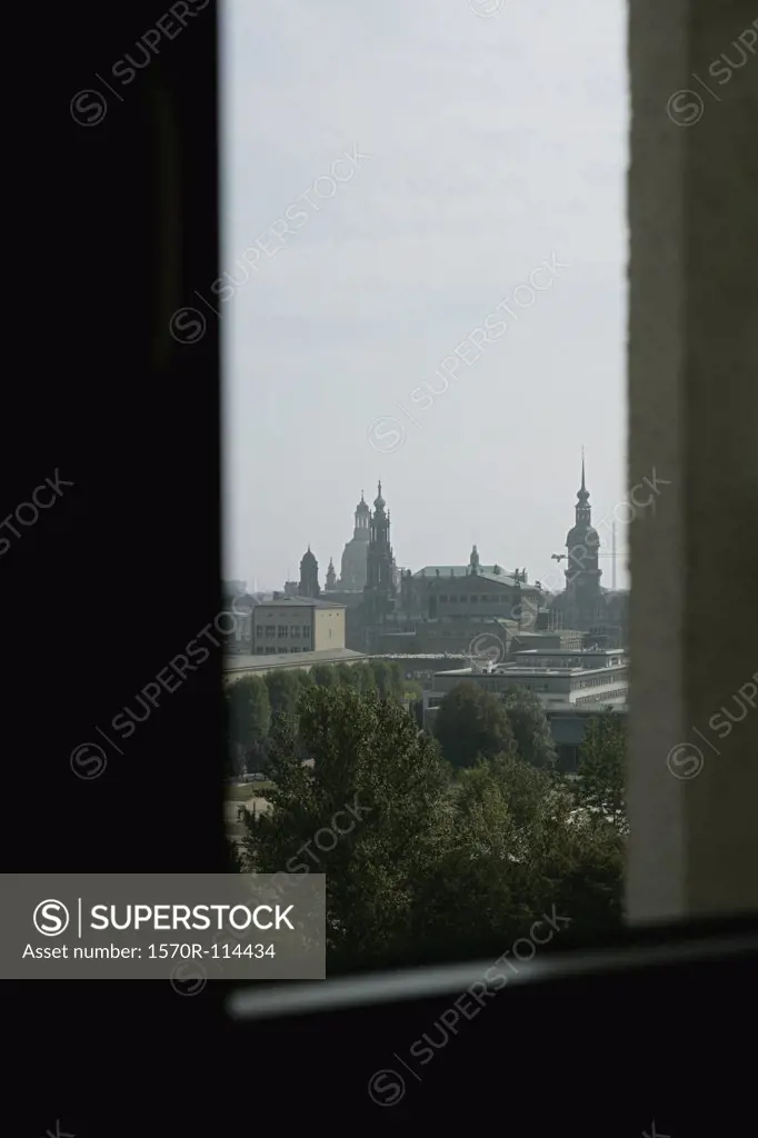 View of Haussman Tower and Catholic Court Church from the Yenidze building, Dresden, Germany