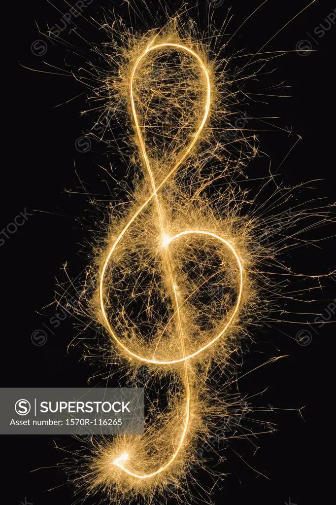 Treble Clef drawn with a sparkler