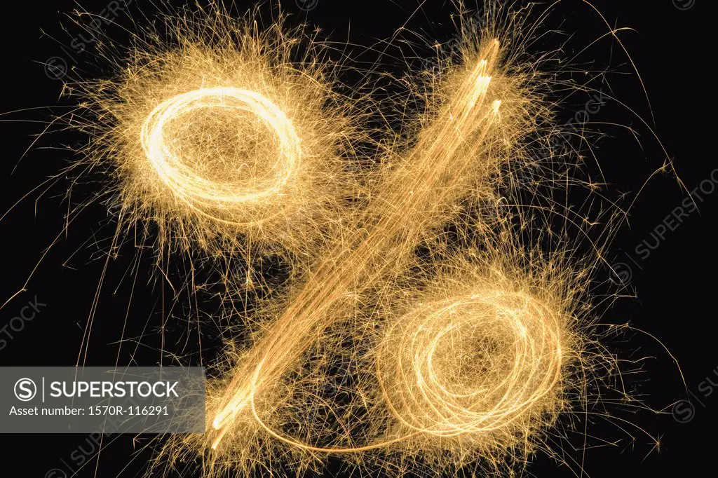 Percentage sign drawn with a sparkler