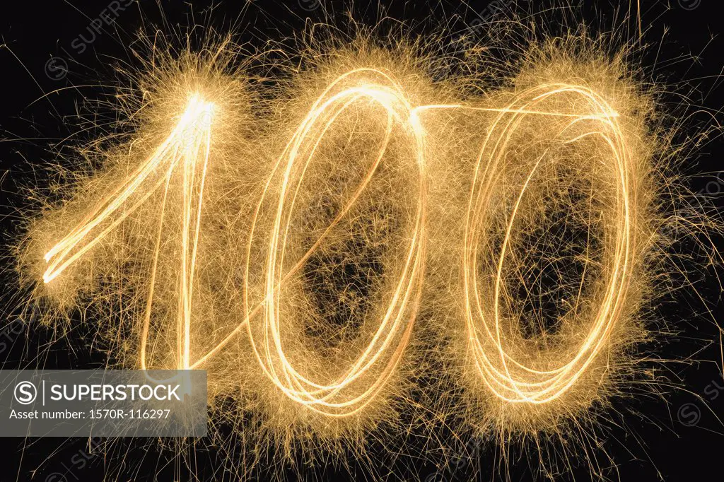 '100' drawn with a sparkler