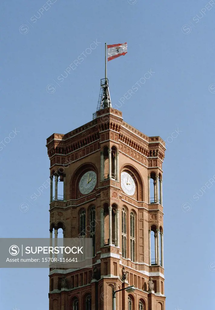 Clock tower of the Town Hall, Rote Rathaus, Berlin, Germany