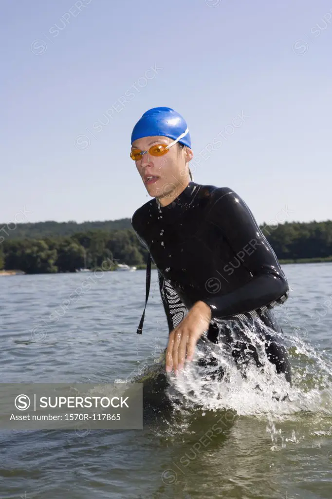 A swimmer in a lake