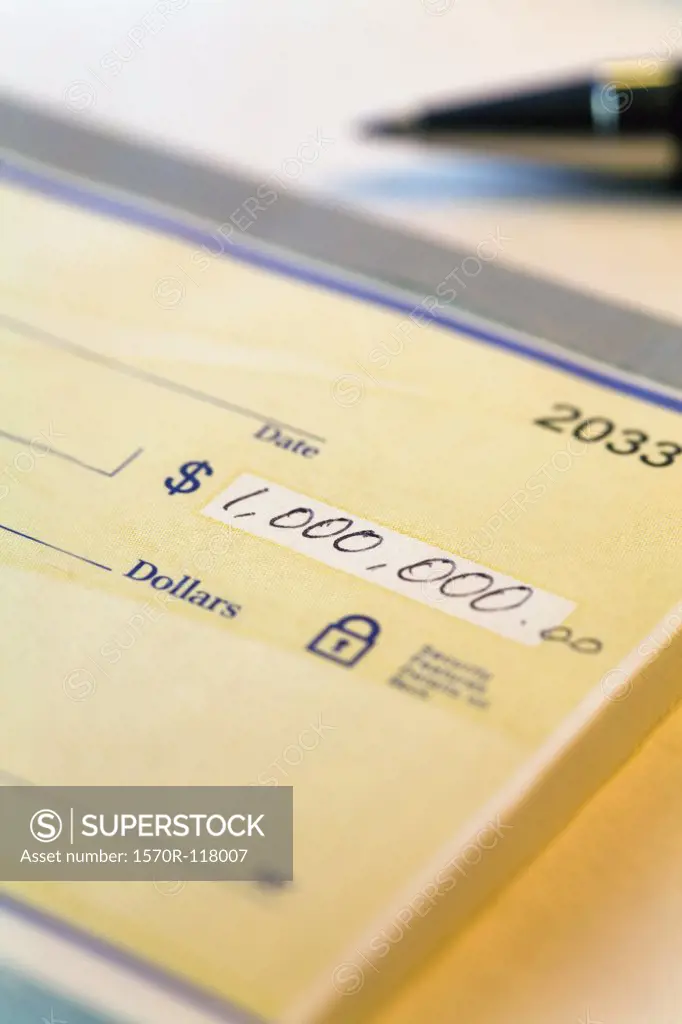 Detail of a check for one million dollars