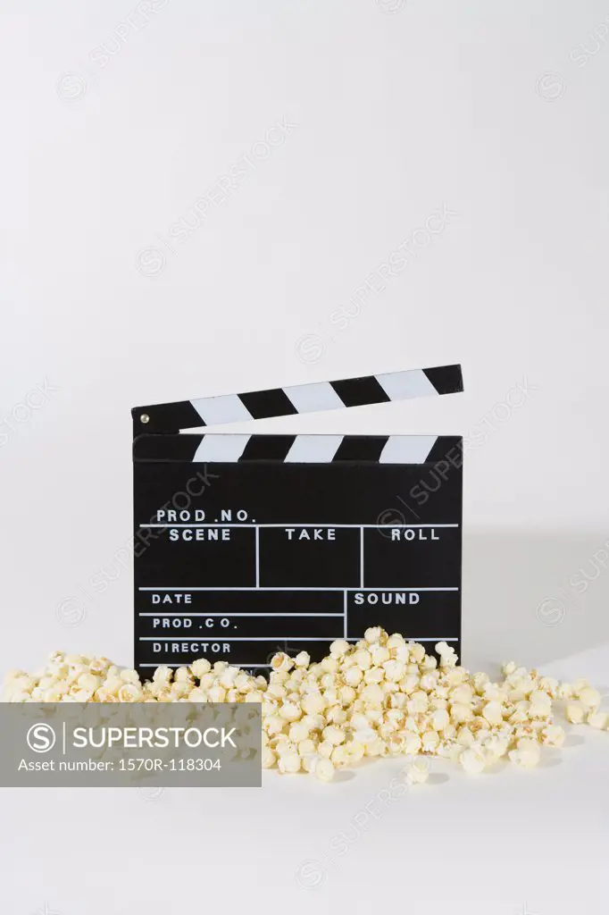 Popcorn and a movie clapperboard