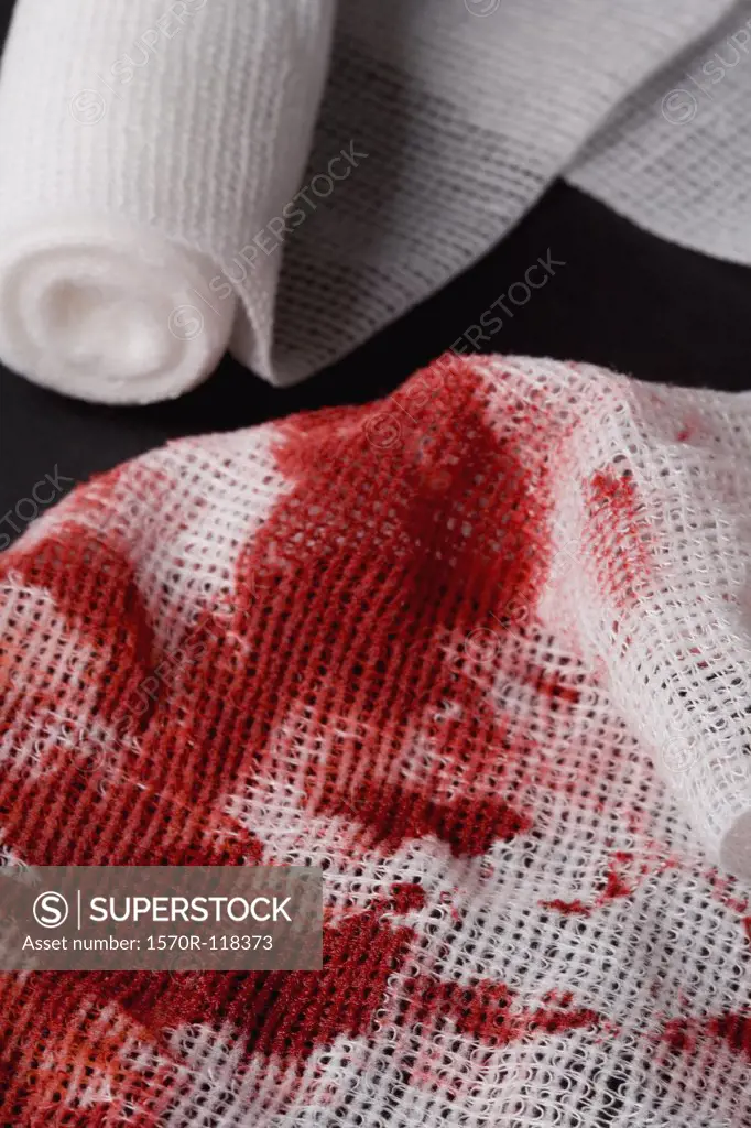 Blood stains on a bandage