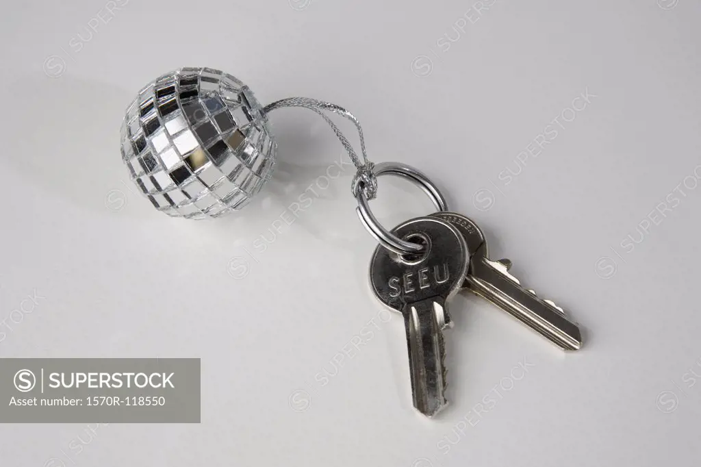 A disco ball key ring and keys