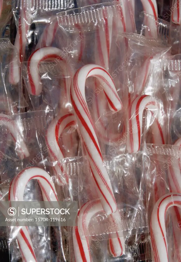 Candy canes in plastic packaging
