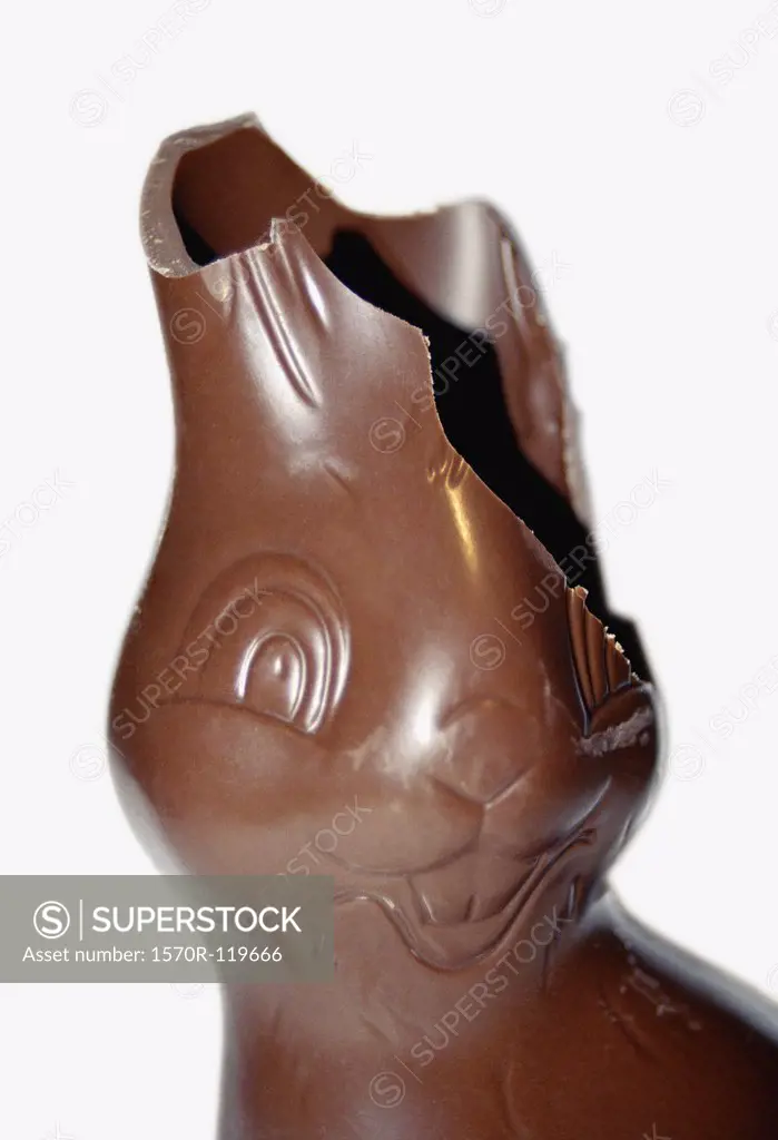Chocolate Easter rabbit with a broken ear