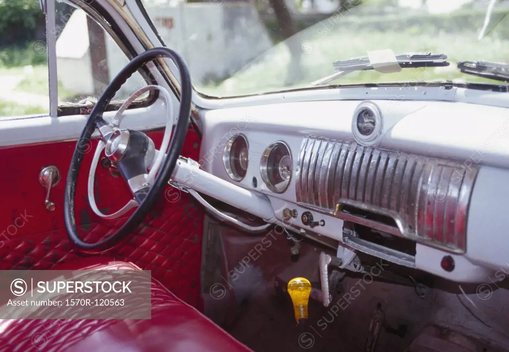 Interior of a vintage car, Havana, Cuba