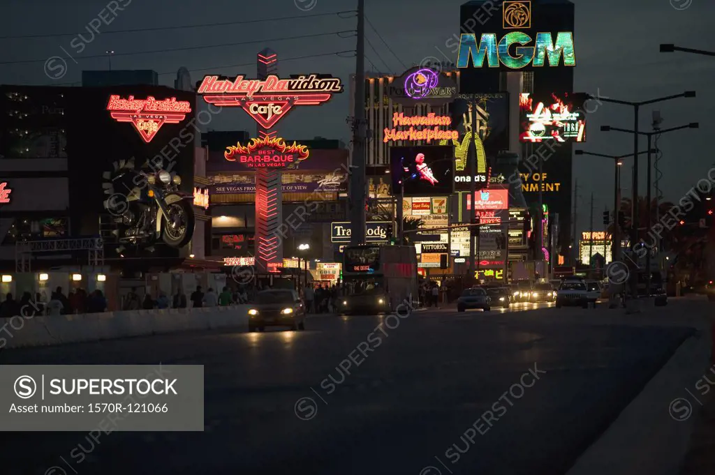 Street scene at night, Las Vegas, Nevada