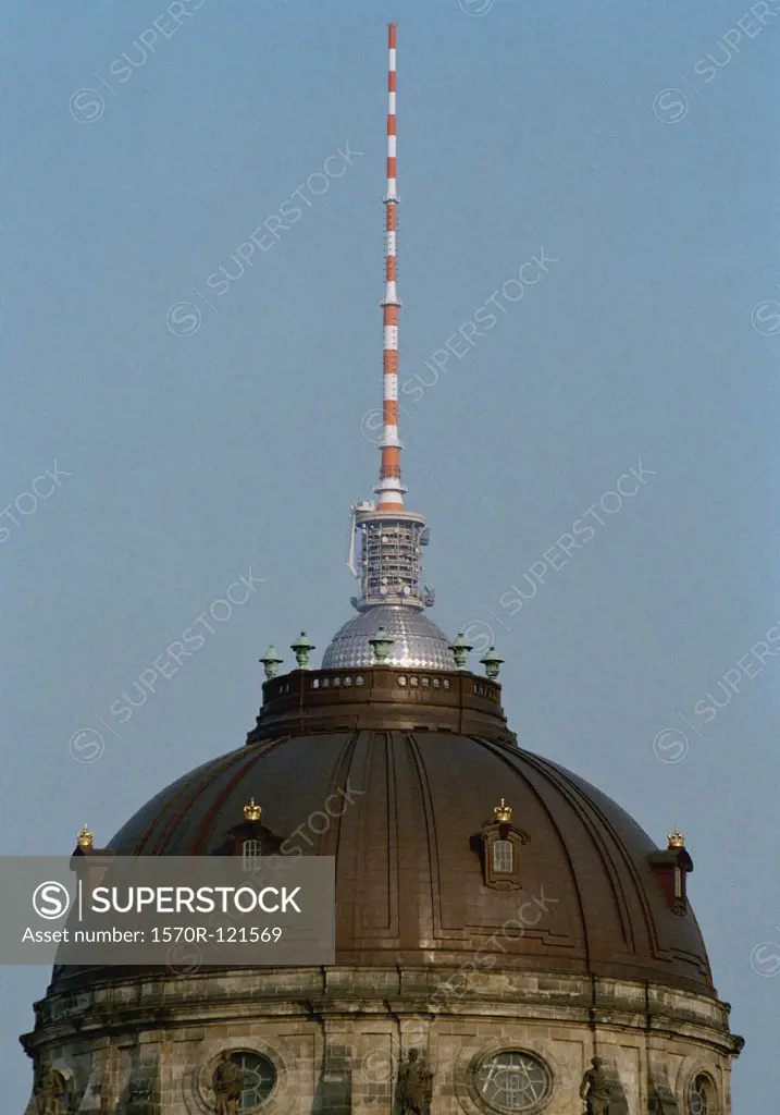 The roof of the Bode Museum and the Fernsehturm behind, Berlin