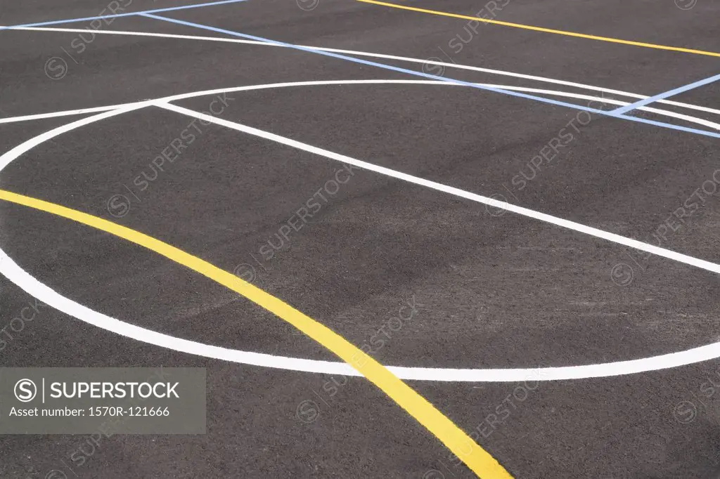 Close-up of an empty outdoor basketball court