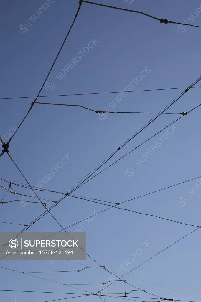 Power cables with blue sky background