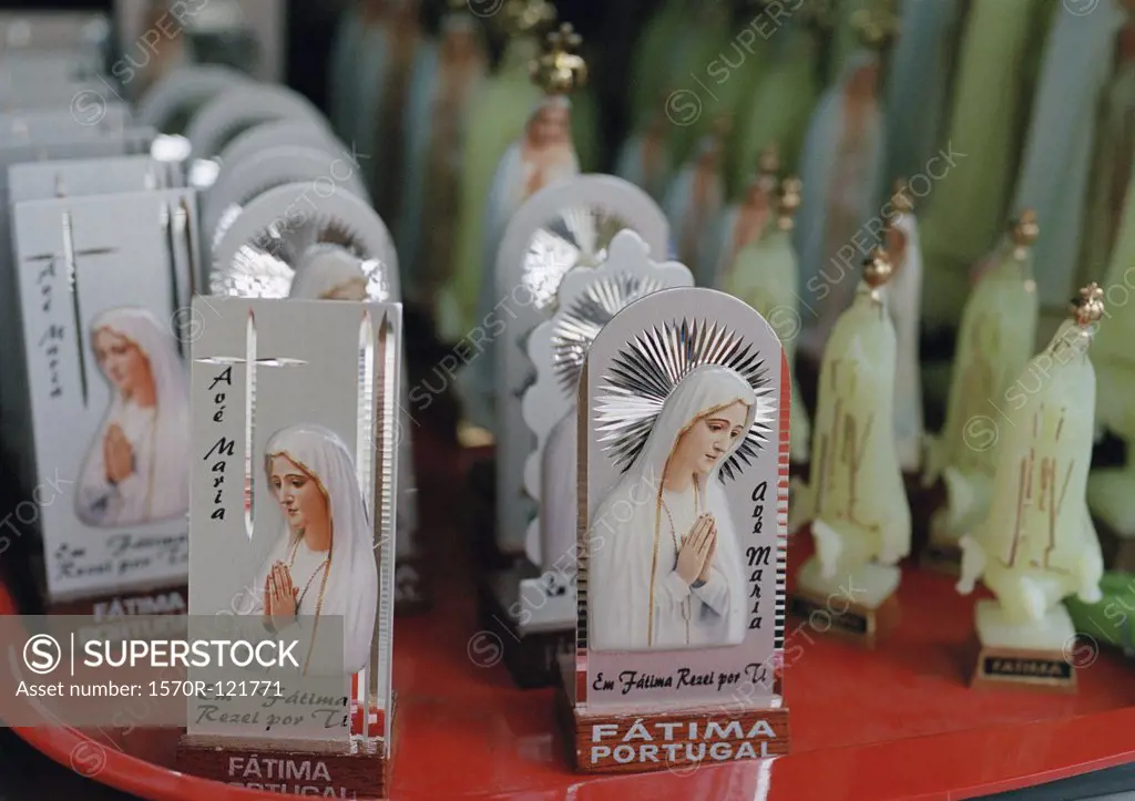 Virgin Mary statuettes in a shop