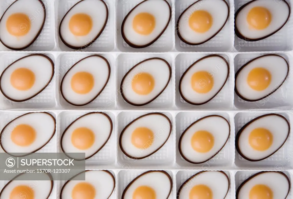 A tray of chocolate eggs