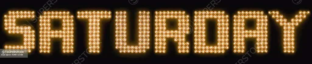 The word Saturday in illuminated light bulbs