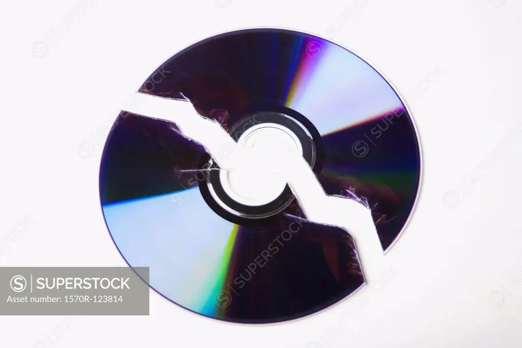 A compact disc broken in half
