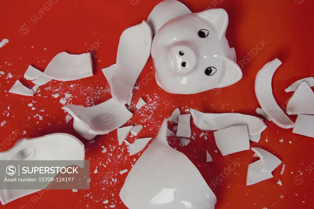 A smashed empty piggy bank