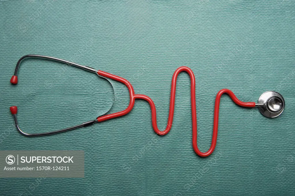 A stethoscope in the shape of a normal EKG graph