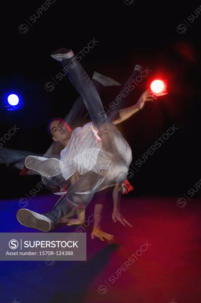 A B-boy doing a  Flare breakdance move, stroboscopic effect