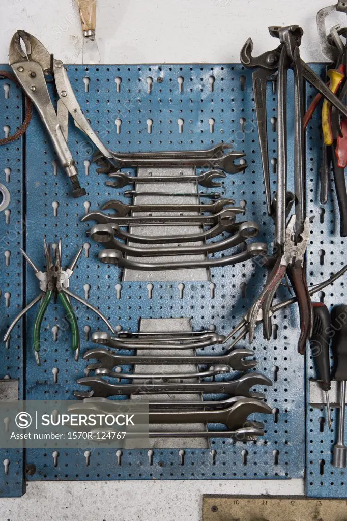 Tools hanging on a workshop wall