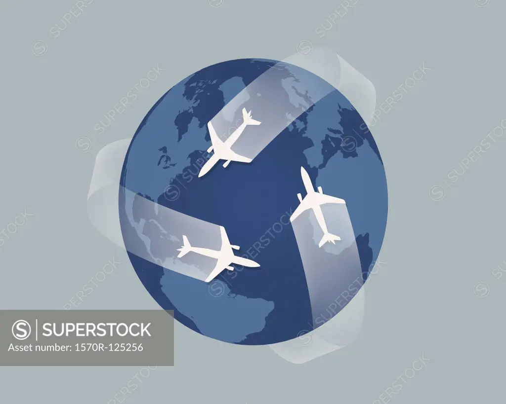 Planes flying across the globe
