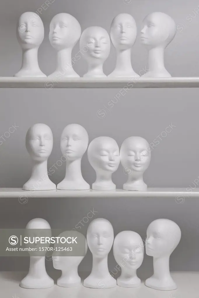 Mannequin busts on shelves