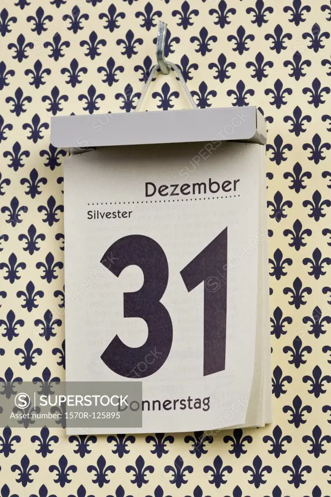 A German daily calendar set on New Year's Eve
