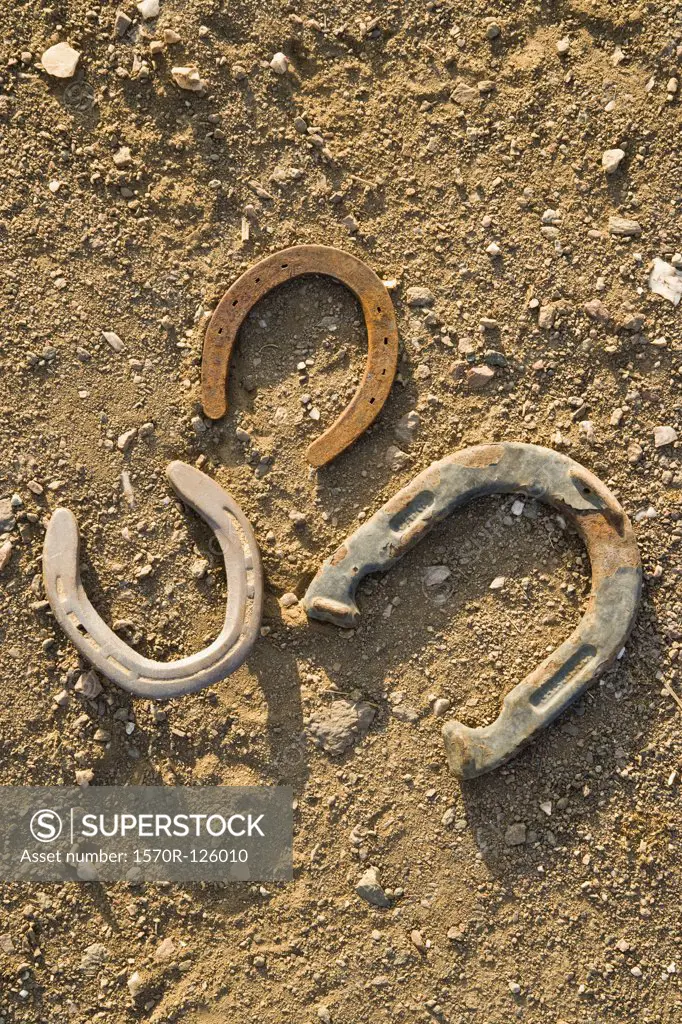 Three horseshoes on the ground