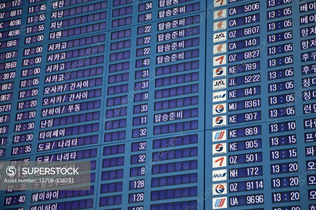 Arrivals and departure board in Seoul airport