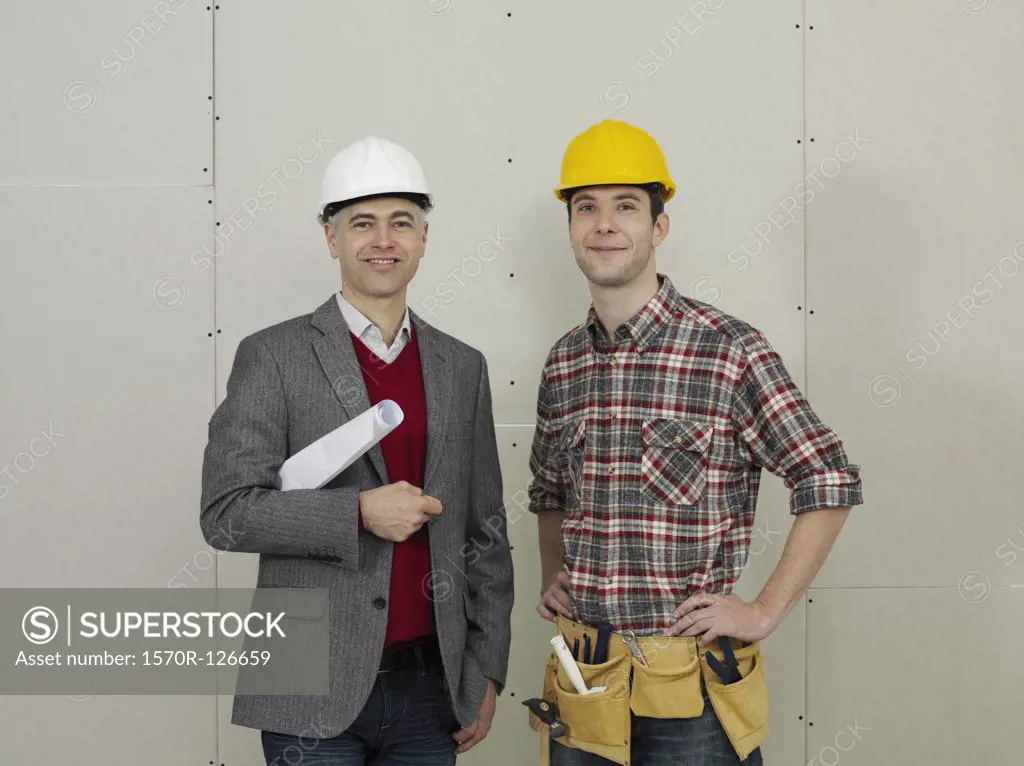 An architect and a construction worker, portrait