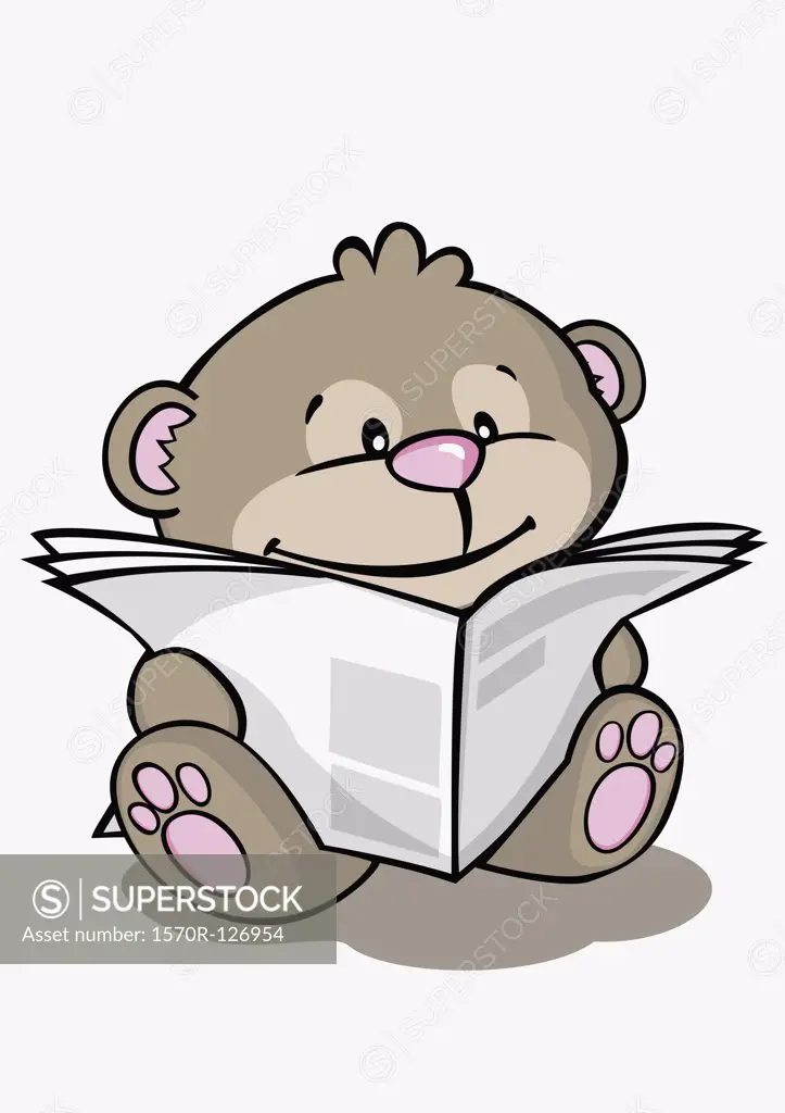 A cartoon bear reading the newspaper