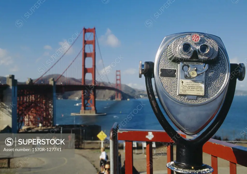 Coin-operated binoculars overlooking the Golden Gate Bridge, San Francisco, California, USA