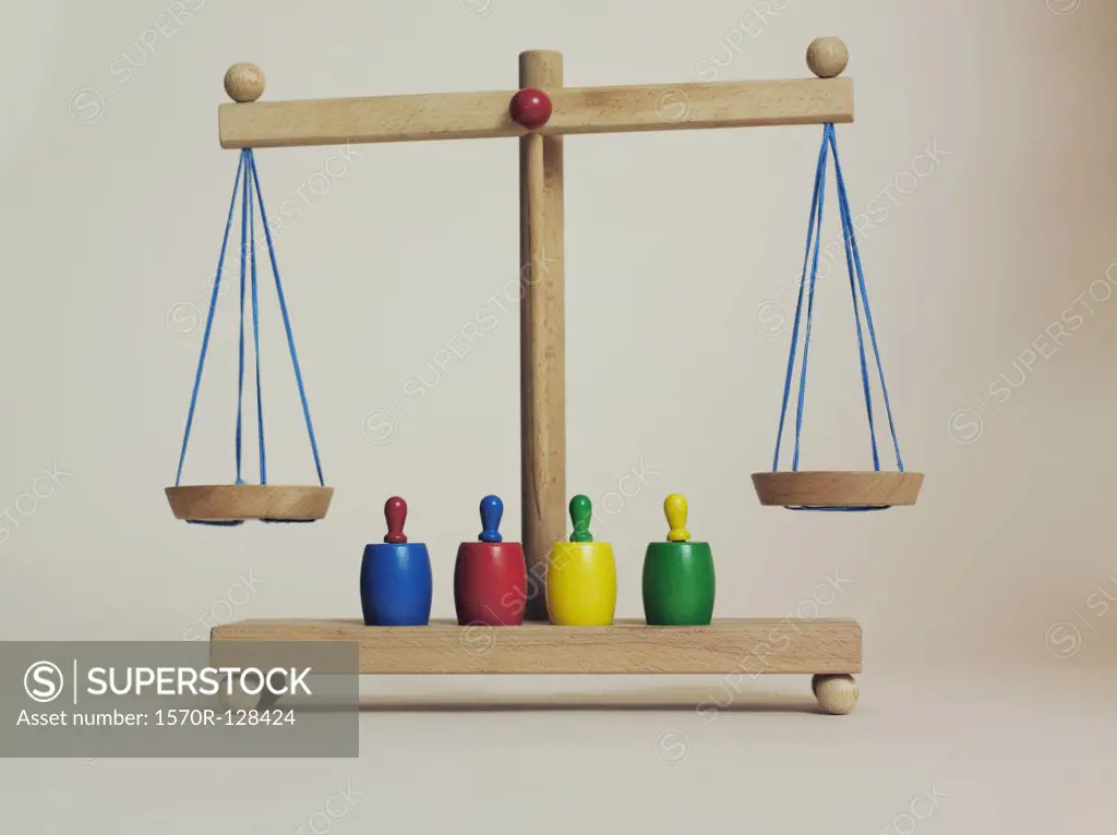 Children's wooden scales and weights