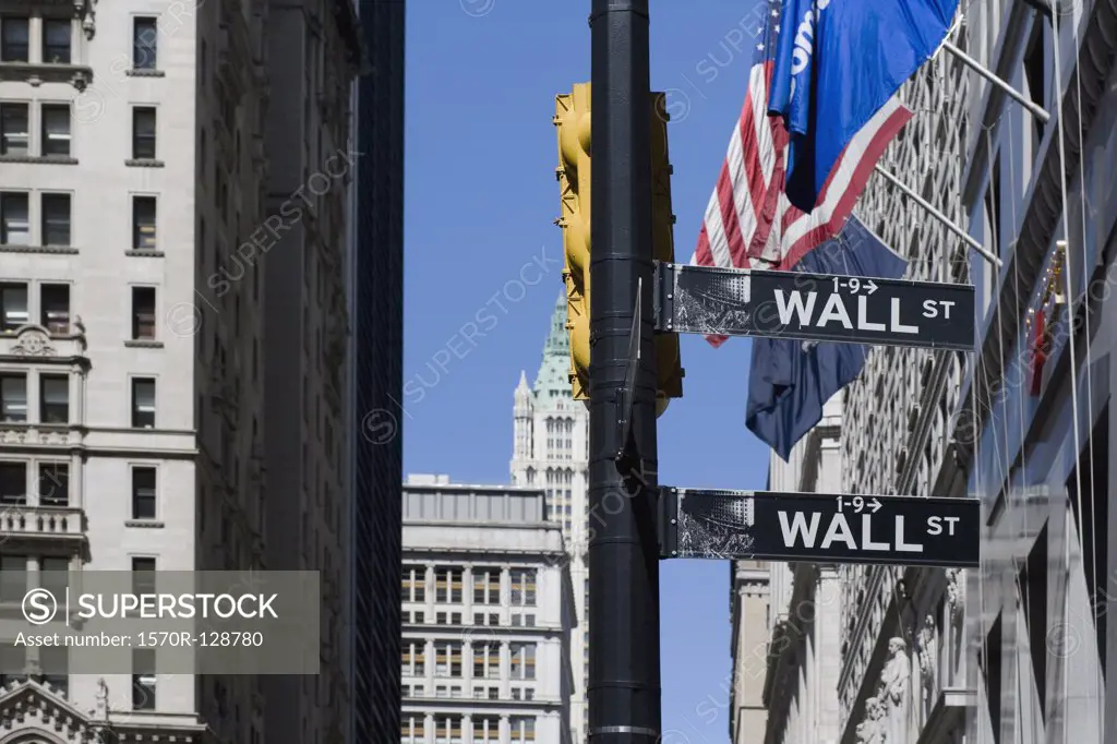 Signs for 'Wall Street', Manhattan, New York City