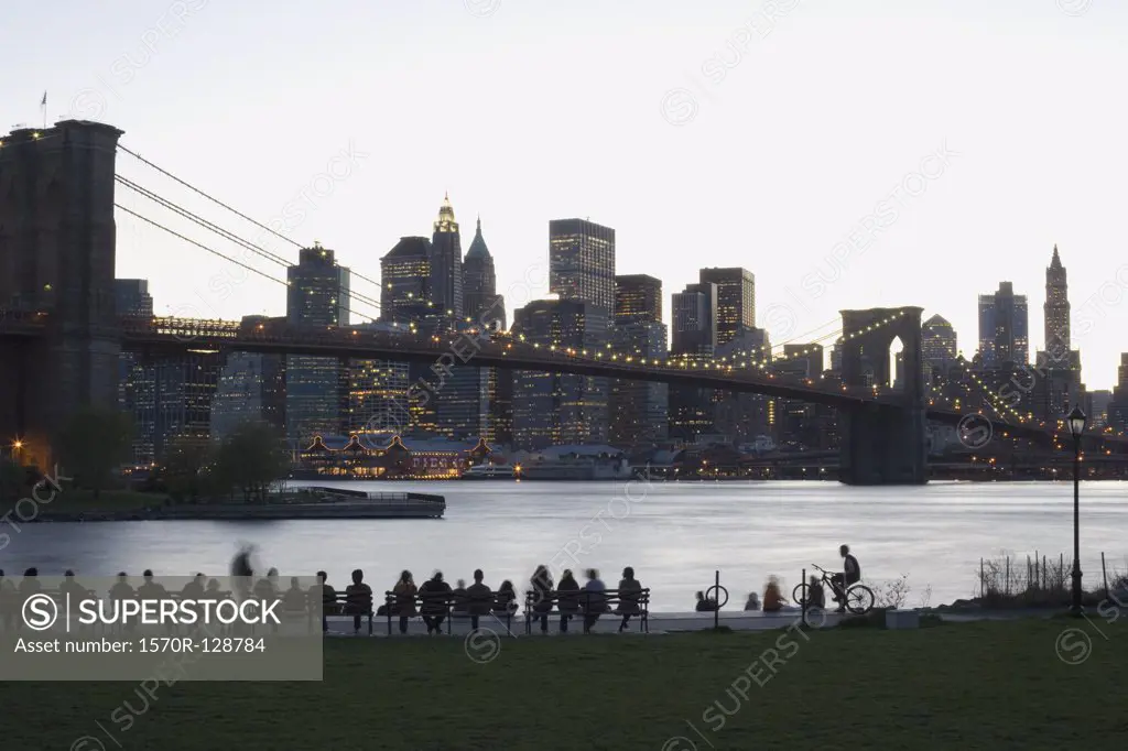 The Brooklyn Bridge and Manhattan at sunset, New York City