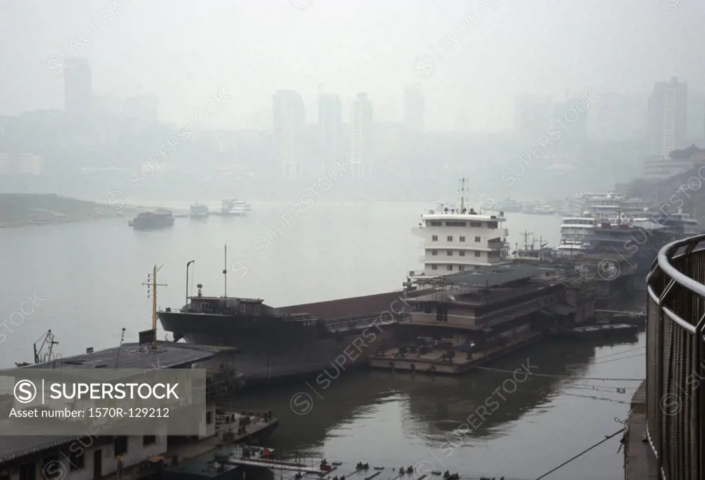 Boats in a harbor, Yellow River, Chongqing, China