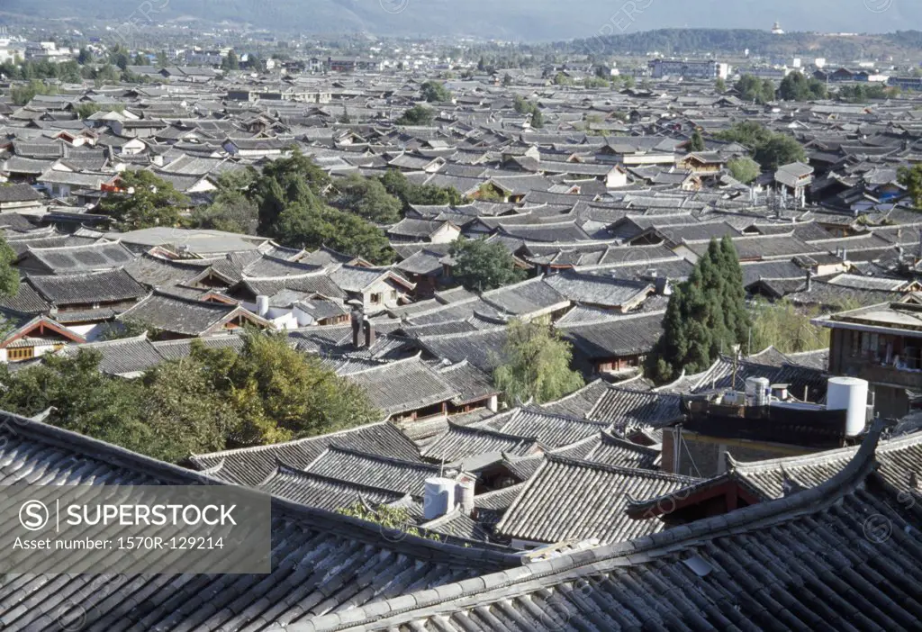View over rooftops of the old town, Lijiang, Yunnan Province, China