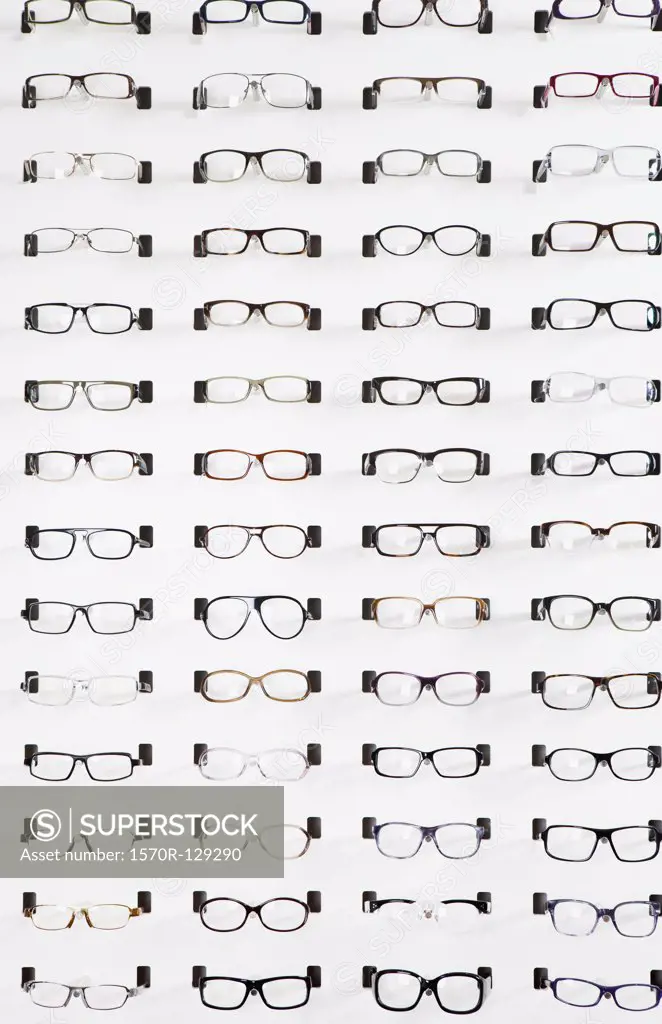 An eyeglasses display in an eyewear store