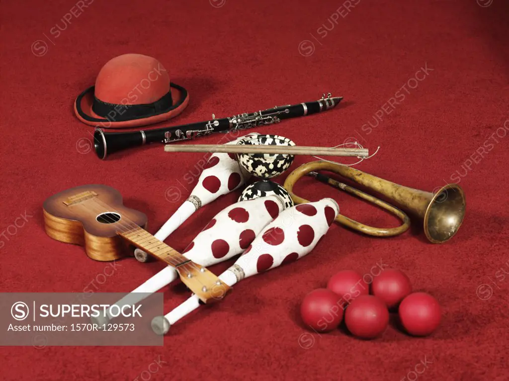 Various props of a busker or street performer