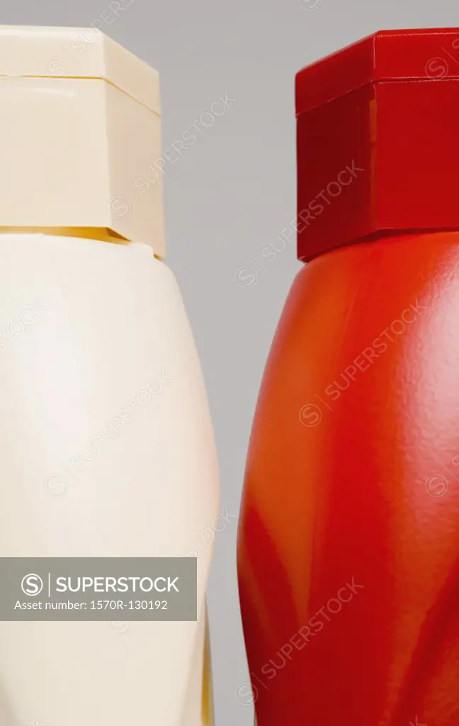 Plastic bottle of mayonnaise and ketchup