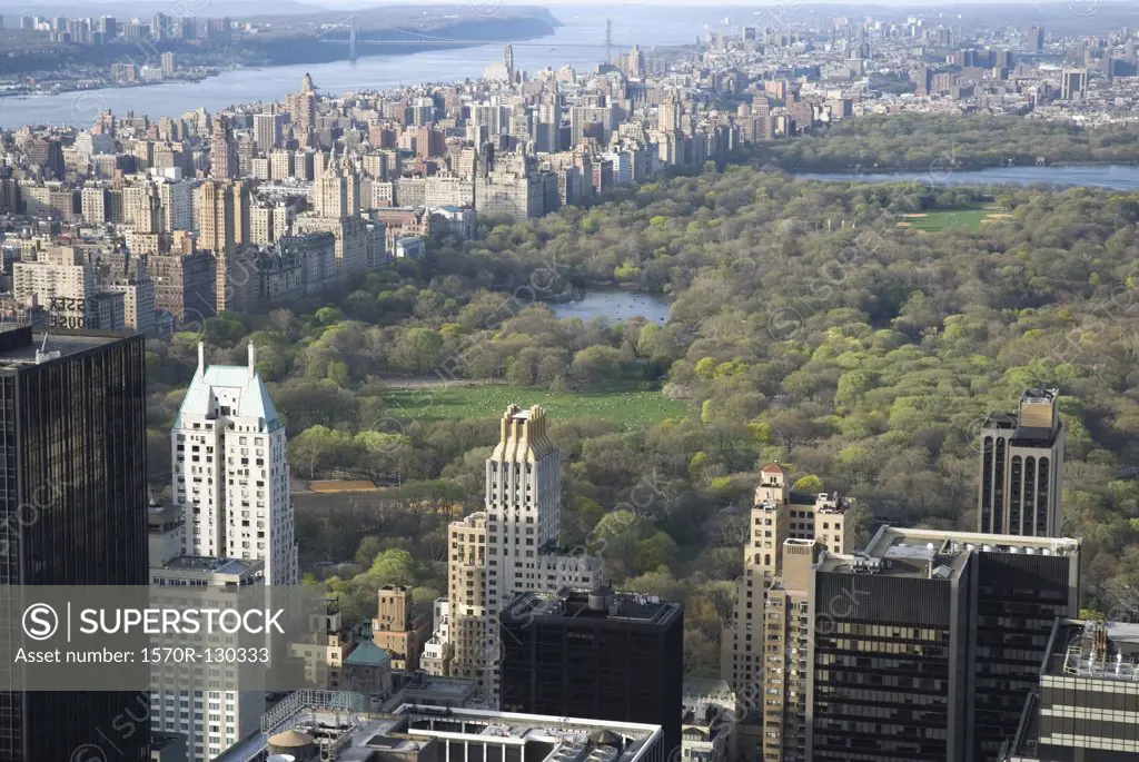 View of Central Park from Mid-town Manhattan, New York City, USA