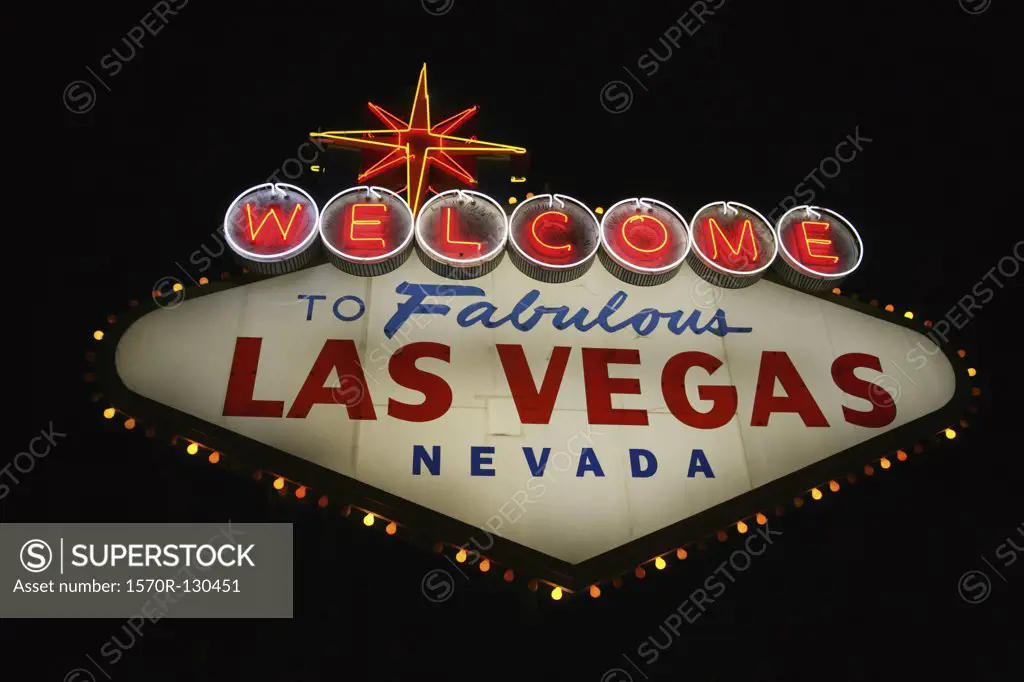 The Welcome to Las Vegas Sign at Night, Las Vegas, Nevada, USA