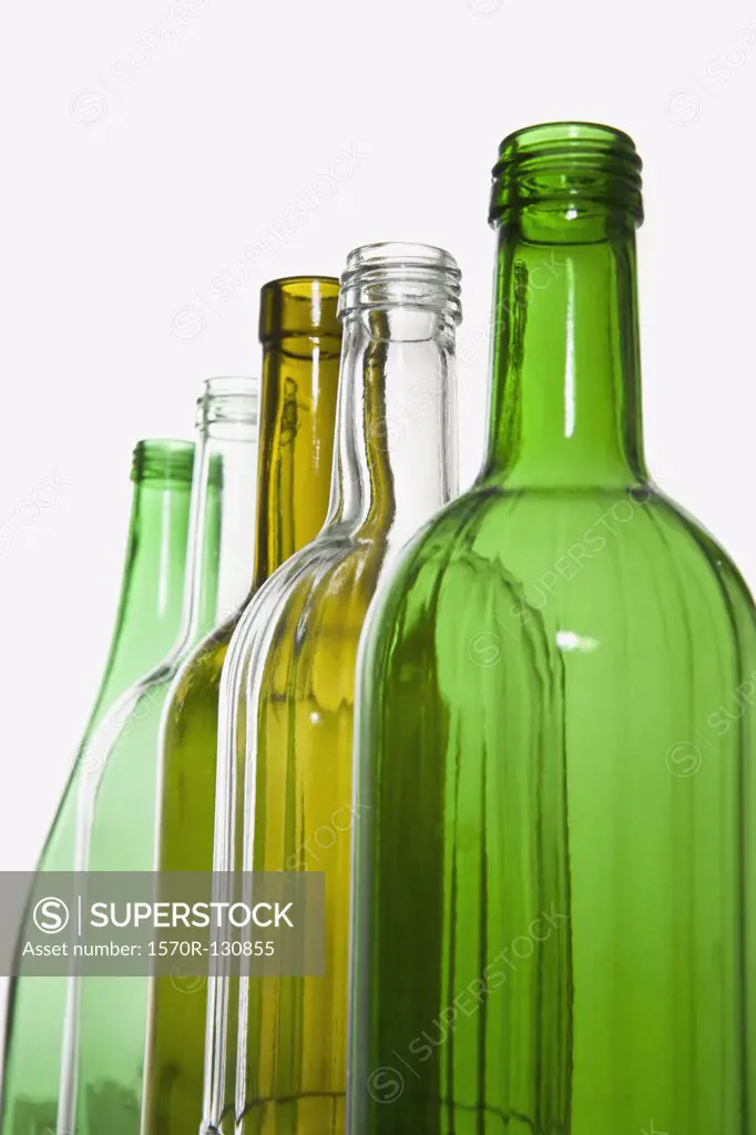 A row of recyclable glass bottles