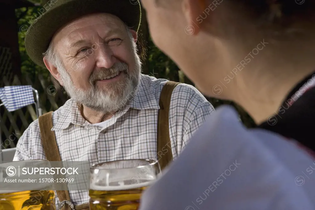 Two people in a beer garden