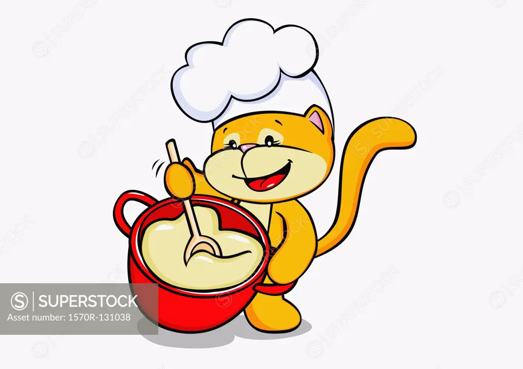 A cartoon cat cooking