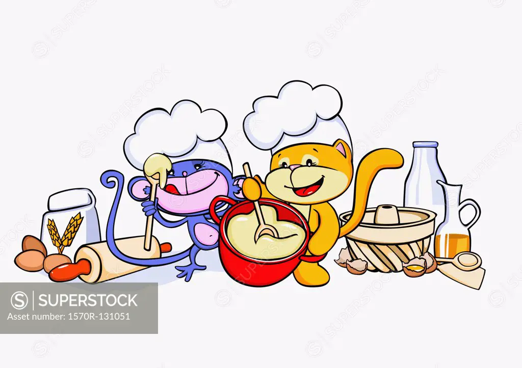 A cartoon cat and mouse baking together