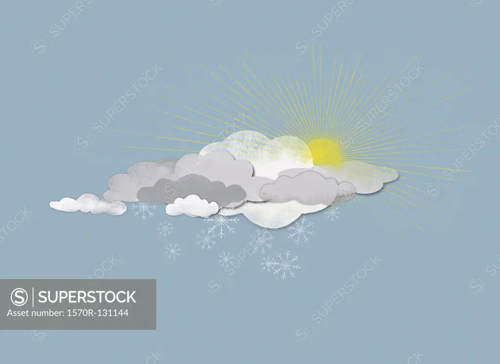 Clouds, sun and snowflakes