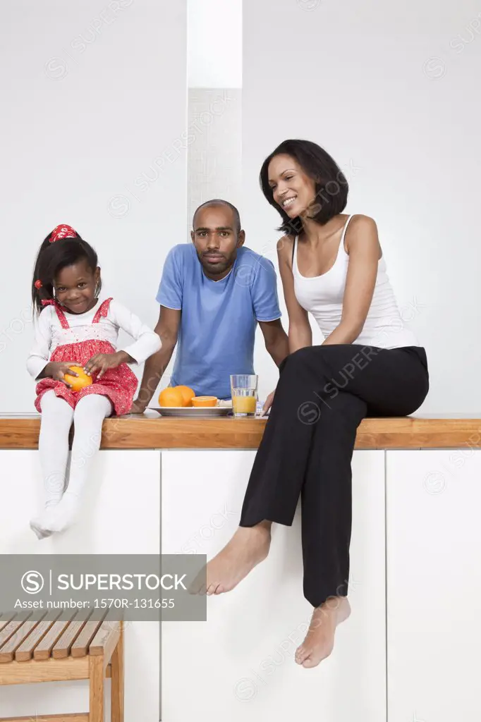 A young family relaxing